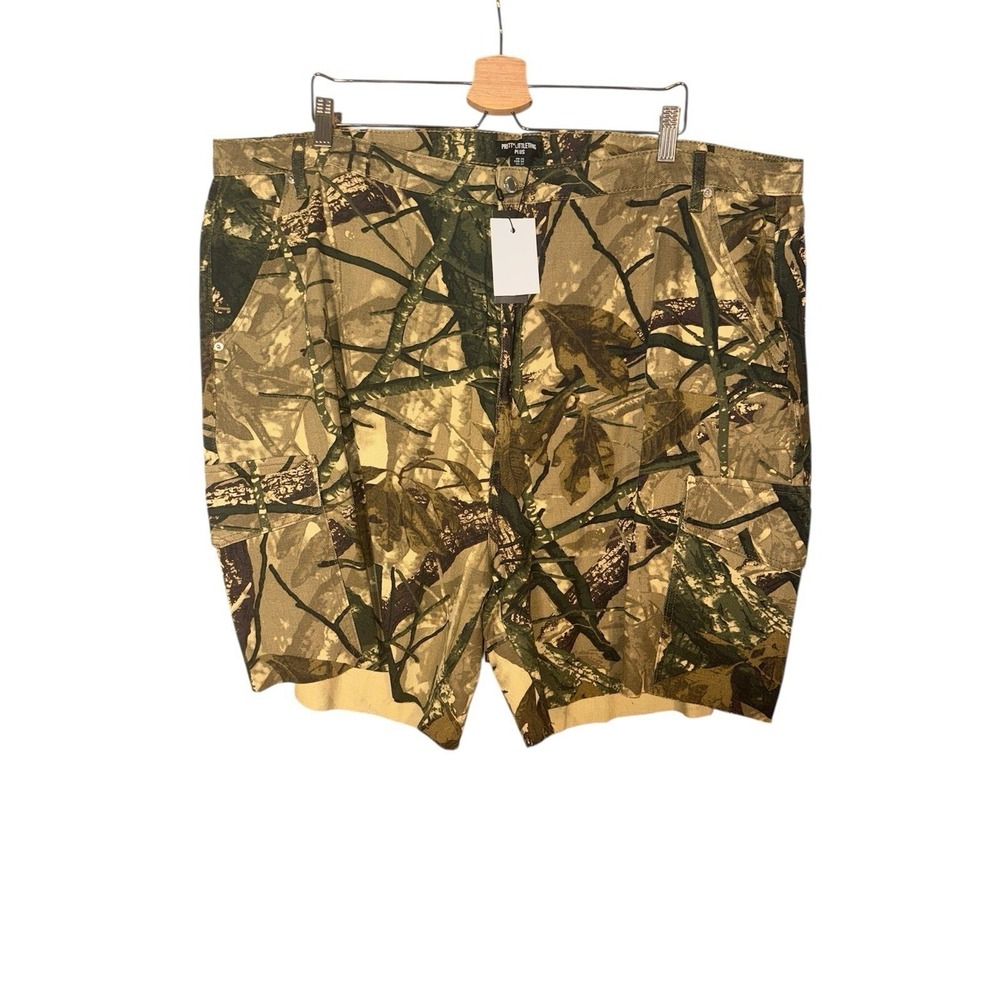 NEW PrettyLittleThing Plus Camo Denim Cargo Short Women Sz 22 Khaki Green Camo